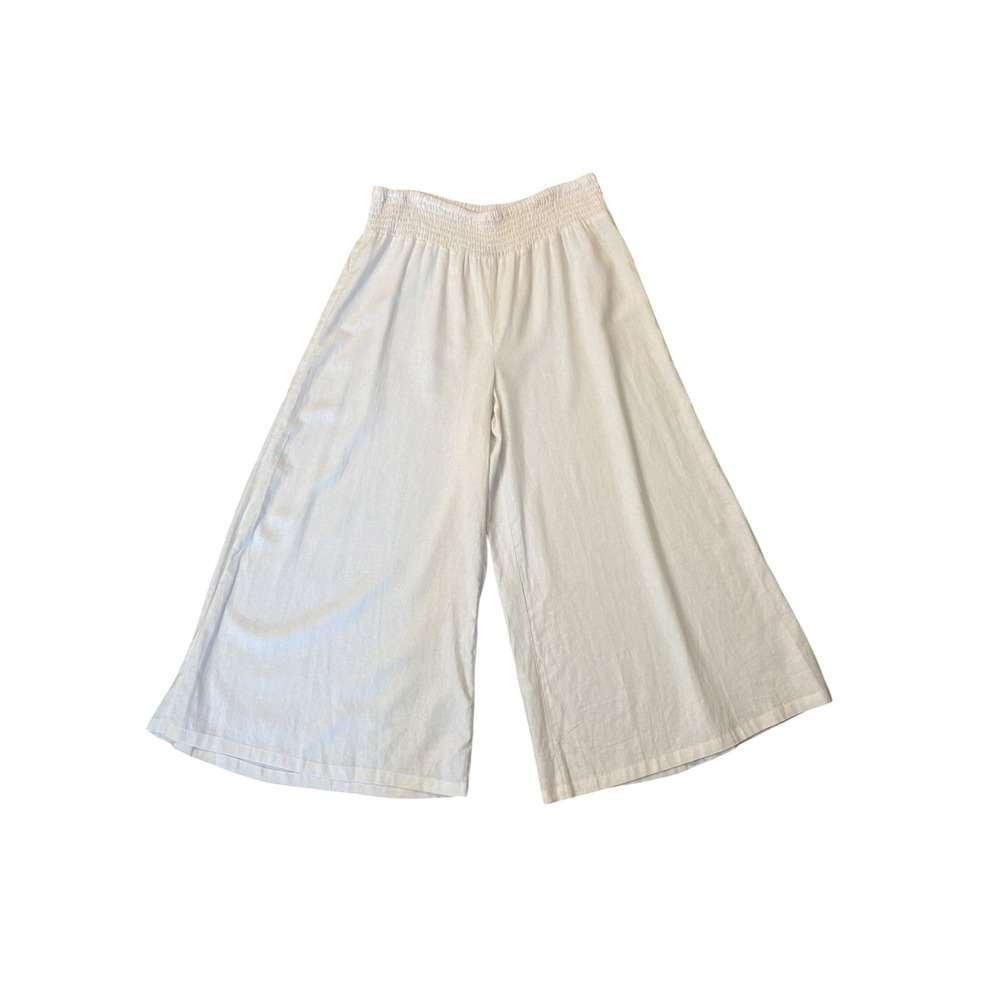 Vince Camuto Linen Blend Smock Waist Palazzo Wide Leg Pants XL Resort Beach - Picture 5 of 12